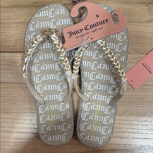 Juicy Couture Gold and Cream Women's Flip Flops size 8